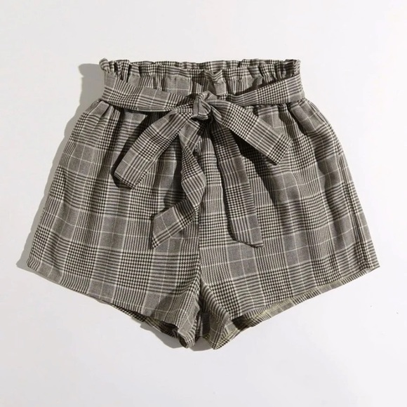 ROMWE Pants - ROMWE | Plaid Belted Shorts